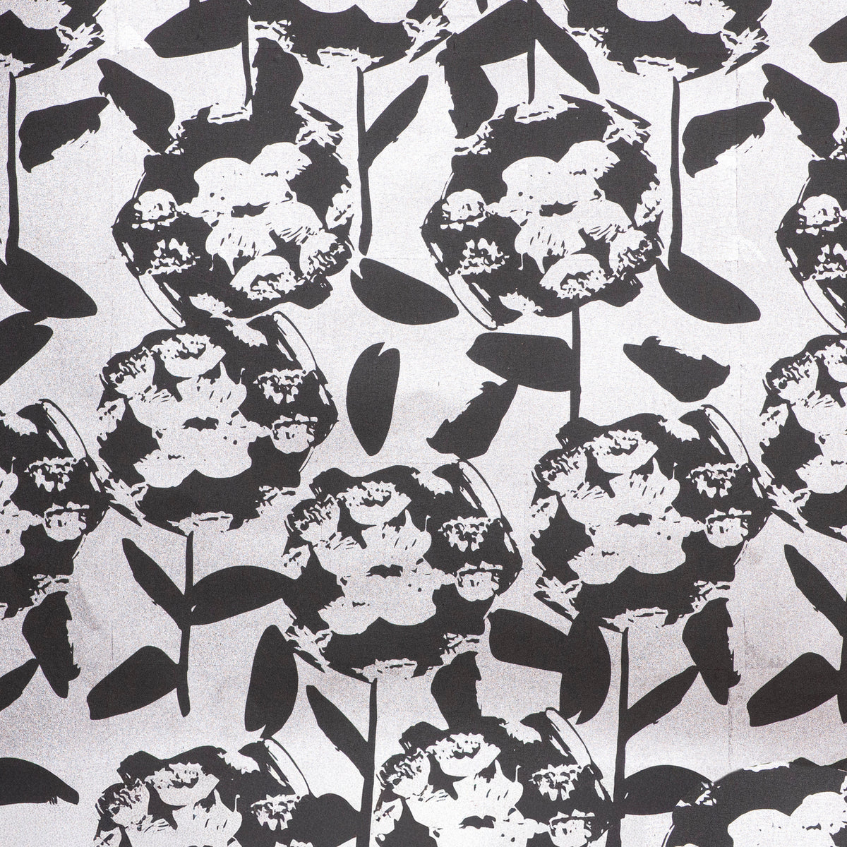 Flower Pond Wallpaper - Black Silver Leaf